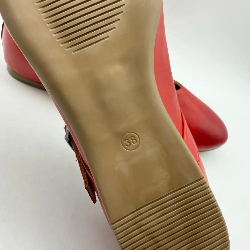 Miz Mooz Womens Kiki Mary Jane Flats EU 38 US 7.5-8 Red Leather NIB